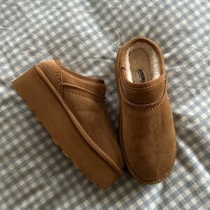 Cushionaire Brown Suede Platform Slide On Slipper Shoes Size 6-6.5